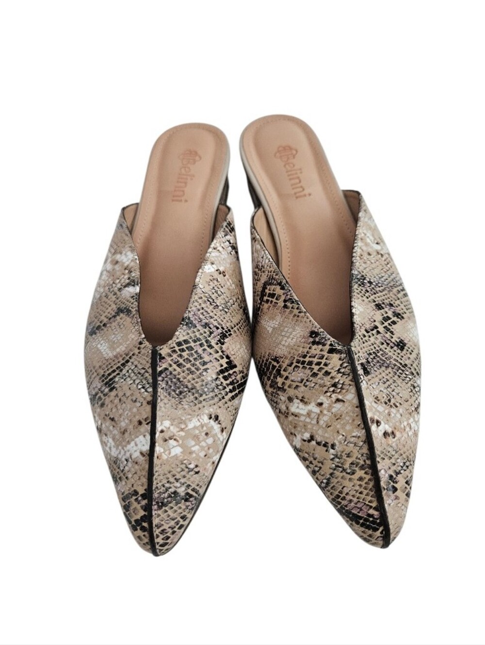 Bellini Beige Snake-Print Pointed Toe Mule